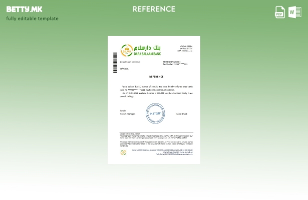 Референтен шаблон за банка во модерен стил на Сомалија Дара Салаам